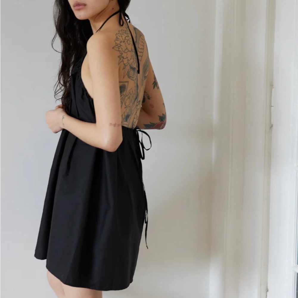 Deiji Studios black halter mini dress